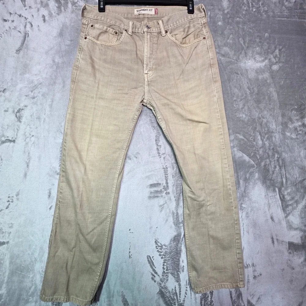 Levis 505 Straight Fit Jeans Mens W34 L30 Tan Khaki Denim Pants 5 Pocket Classic